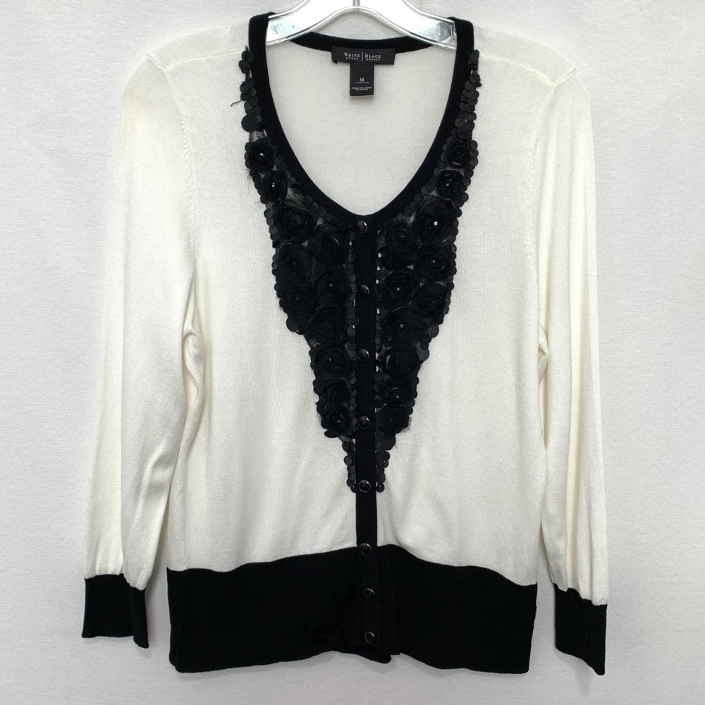 White House| Black Market Black Flower Cardigan